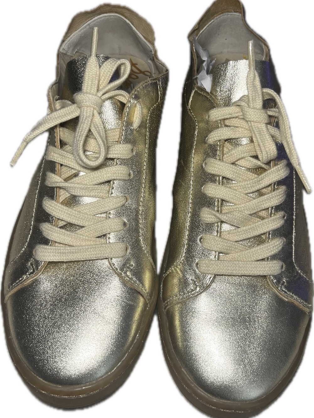 Sam Edelman Jayme Metallic Gold Low-Top Sneakers with Snake Skin Accents